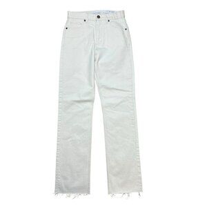 Loft High Waist Relaxed Straight Jeans Size 0/25 Ecru Ivory Denim Raw Edge NWT
